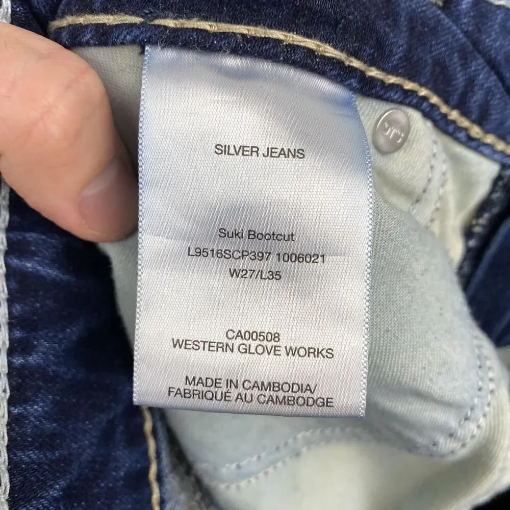 Silver Jeans Suki Bootcut Jeans Womens 27 Blue Mid Rise Distressed Raw Hem‎